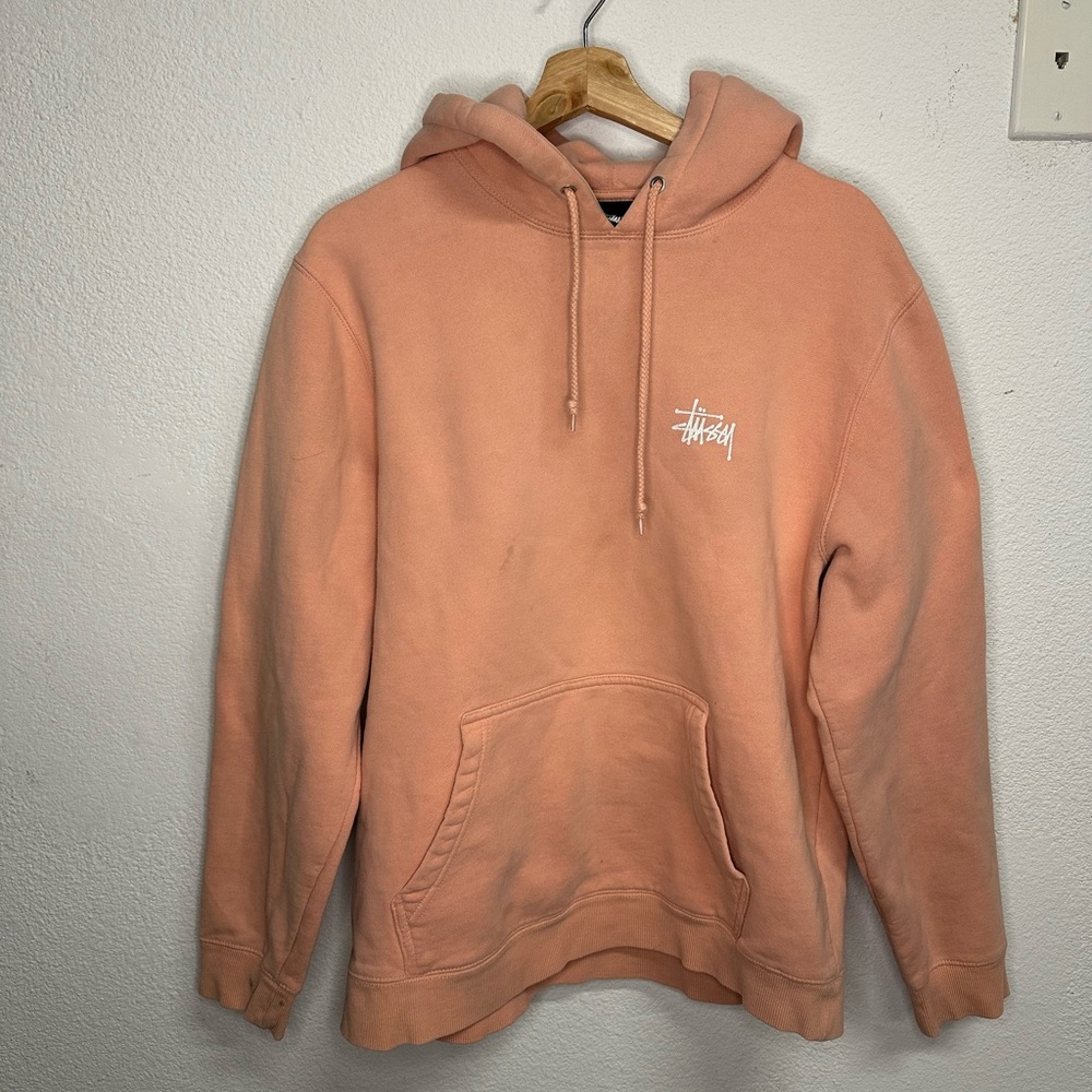 Vtg Stussy Men's Pink/Peach Hoodie